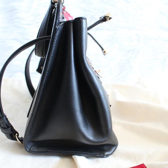 Valentino Joylock Black Leather Floral Applique Rockstud Satchel Shoulder Bag - Picture 13 of 16